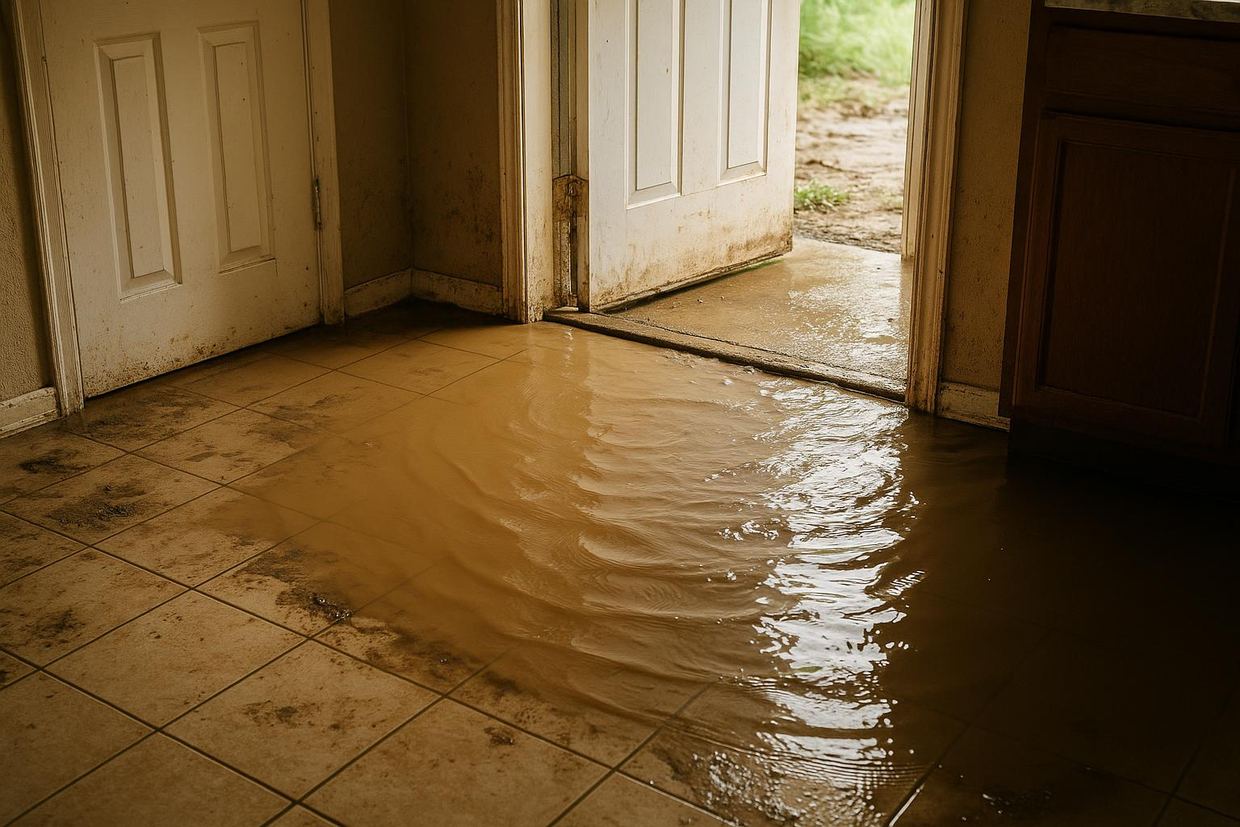 Floodwater being removed from a Dallas home after a heavy Texas storm