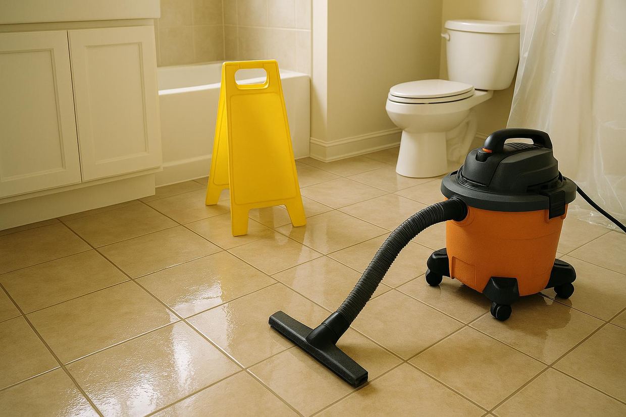 Protective cleanup of a sewage backup in a Dallas home bathroom